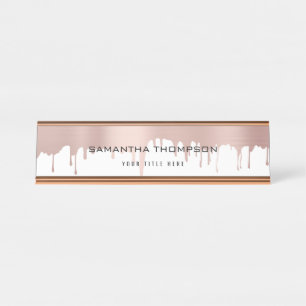 Trendy Rose Pink Gold Metallic Tropfen Schreibtischnamensplakette