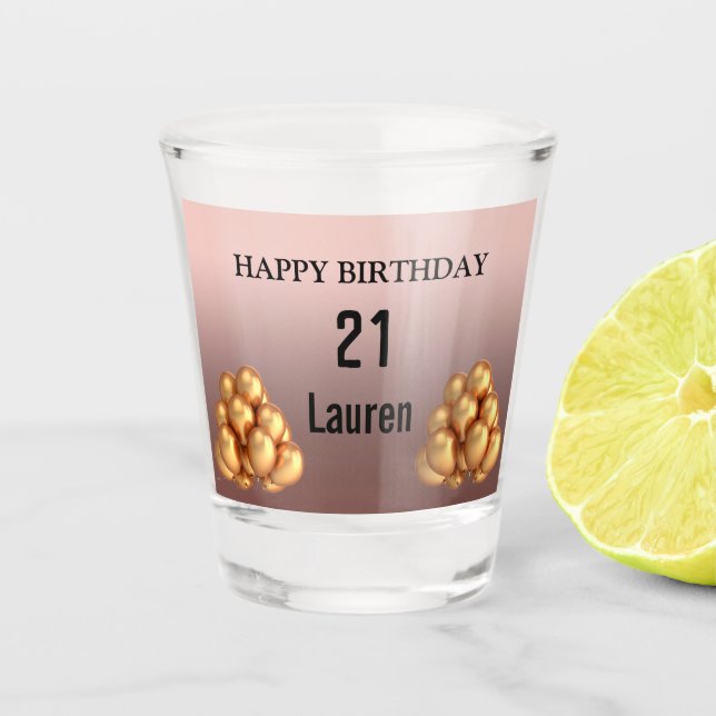 Trendy Rose Rosa Goldballons 21. Geburtstag Schnapsglas (Vorderseite)