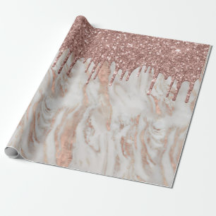 Trendy Roségold Glitter Tropfen Weißer Marmor Geschenkpapier