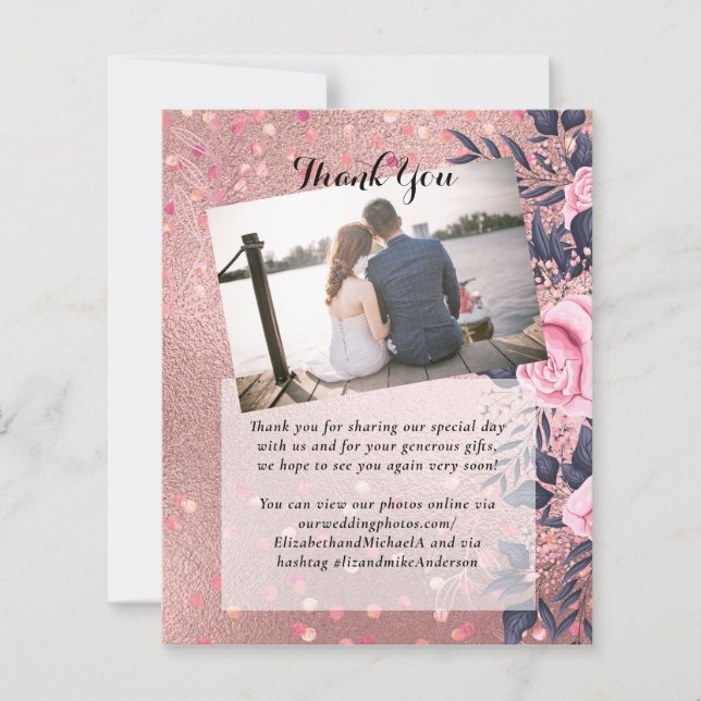 Trendy ROSEGOLD Wedding Metallic Pink Navy Glitzer (Vorderseite)