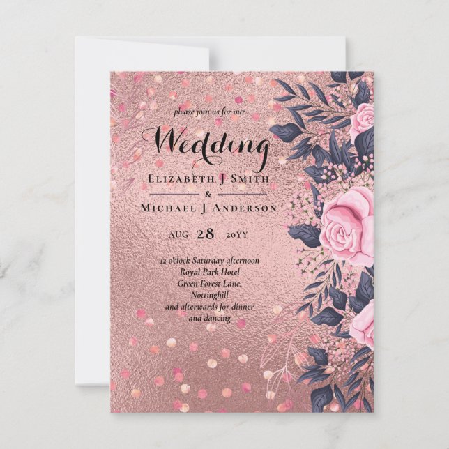 Trendy ROSEGOLD Wedding Metallic Pink Navy Glitzer (Vorderseite)