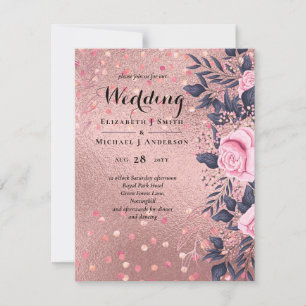 Trendy ROSEGOLD Wedding Metallic Pink Navy Glitzer