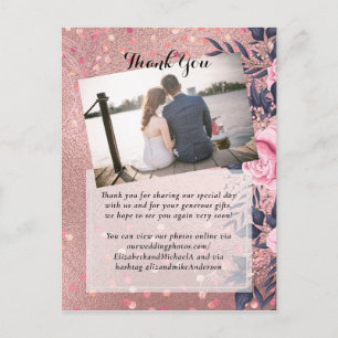 Trendy ROSEGOLD Wedding Metallic Pink Navy Glitzer Postkarte