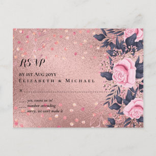 Trendy ROSEGOLD Wedding Metallic Pink Navy Glitzer Postkarte