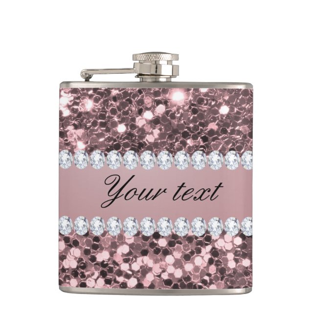 Trendy Rosen-GoldImitat-Glitzer und Diamanten Flachmann (Vorderseite)