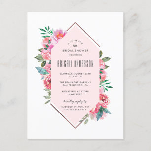Trendy Rosen-Goldrosa-BlumenBrautparty Einladungspostkarte