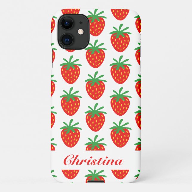 Trendy Rot Erdbeere drucken Custom Zazzle Basic iPhone 11 Hülle (Rückseite)