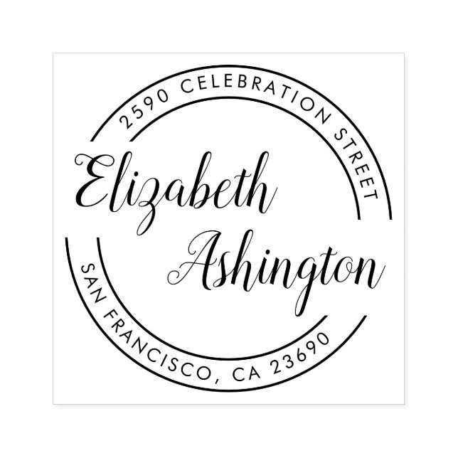 Trendy Round Typografy & Script Rücksendeadresse Gummistempel (Prägung)