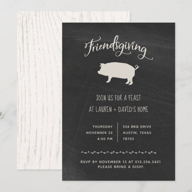 Trendy Rustic Friendsgiving | ERNTEDANK Einladung (Vorne/Hinten)