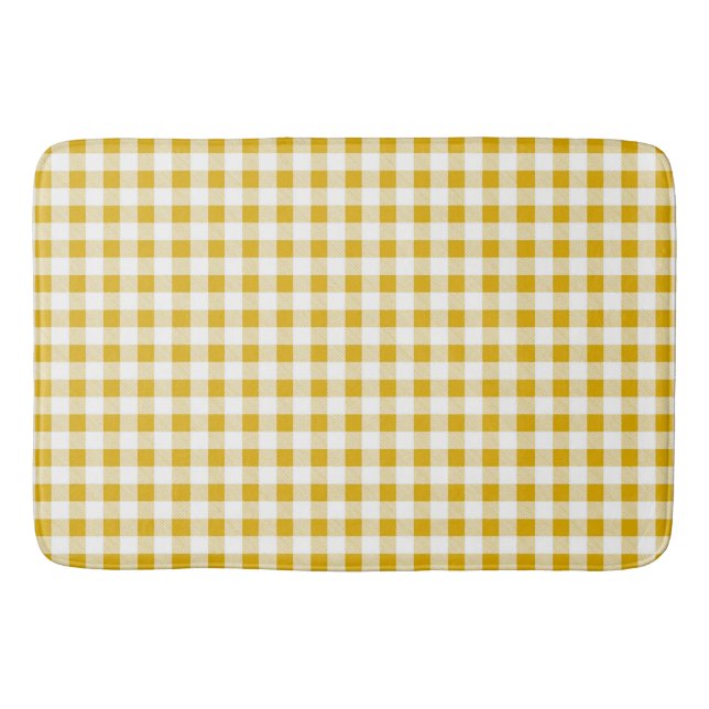 Trendy Rustic Mustard Yellow Gingham Karos Badematte (Vorderseite)