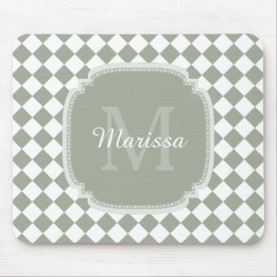 Trendy Sage Green Checked Mit Monogramm Name Mousepad