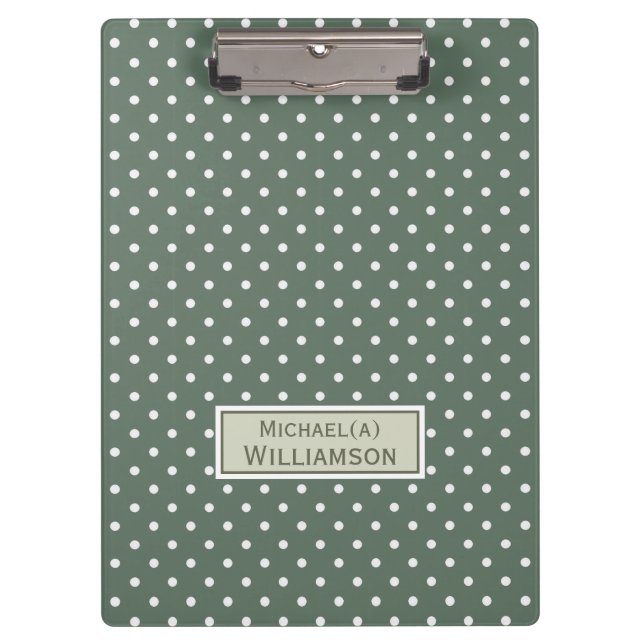 Trendy Sage Green & White Polka Dot Custom Muster Klemmbrett (Vorderseite)
