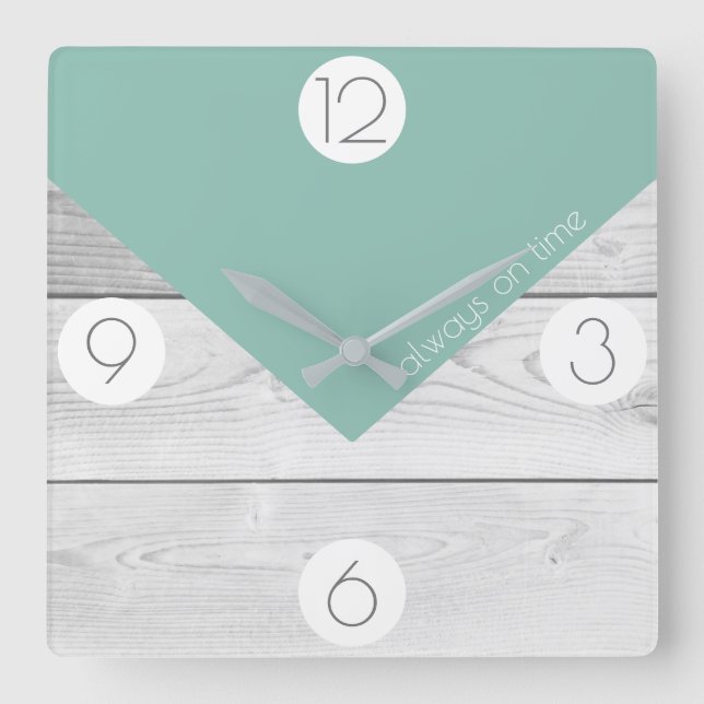 Trendy Sage Green & White Wood Print Quadratische Wanduhr (Vorderseite)