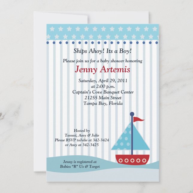 Trendy Sailboat 12x18 Baby Dusche Einladung (Vorderseite)