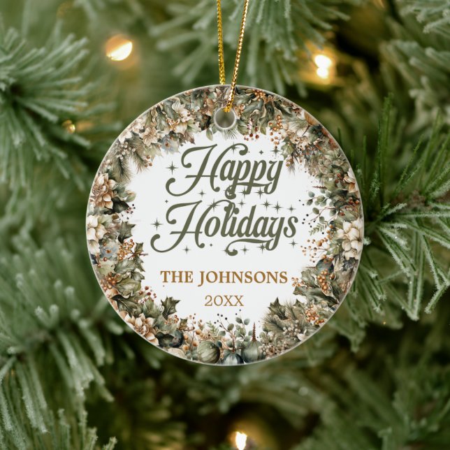 Trendy Sali Grün Imitate Gold Happy Holidays Famil Keramik Ornament (Baum)