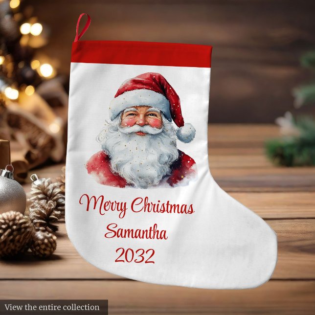 Trendy Santa Claus Watercolor Holiday Stocking Großer Weihnachtsstrumpf (Trendy Santa Claus Watercolor Holiday Stocking

)