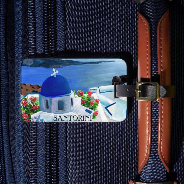 Trendy Santorini Griechenland Illustration Gepäckanhänger (Vorderseite Insitu 4)