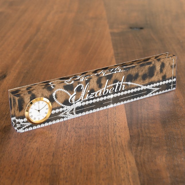 Trendy schicke gürtelige Imitate brauner Leopard Namensplakette (Seite)