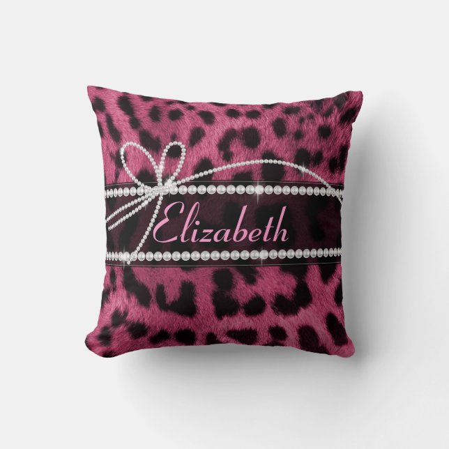 Trendy schicke gürtelige Imitate heiß rosa Leopard Kissen (Vorderseite)