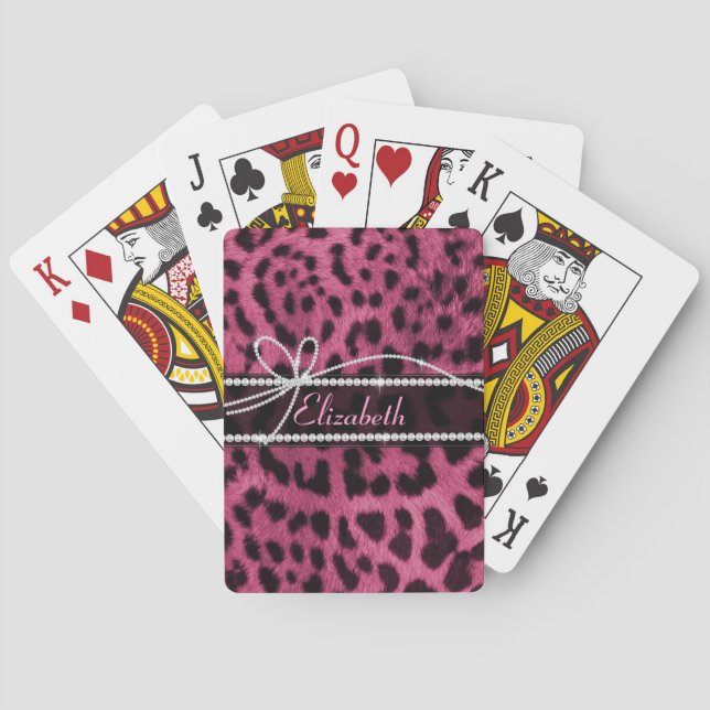 Trendy schicke gürtelige Imitate heiß rosa Leopard Spielkarten (Rückseite)