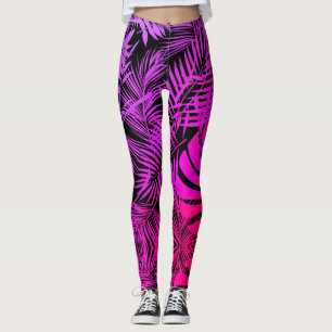 Trendy schicke, lila tropische Blätter aus rosa O Leggings