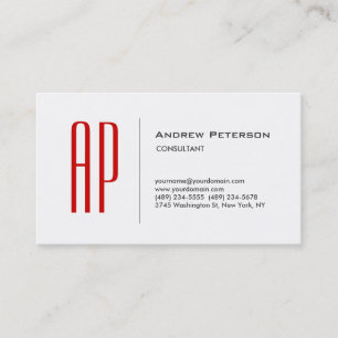 Trendy Schlicht Red White Gray Monogram Business C Visitenkarte