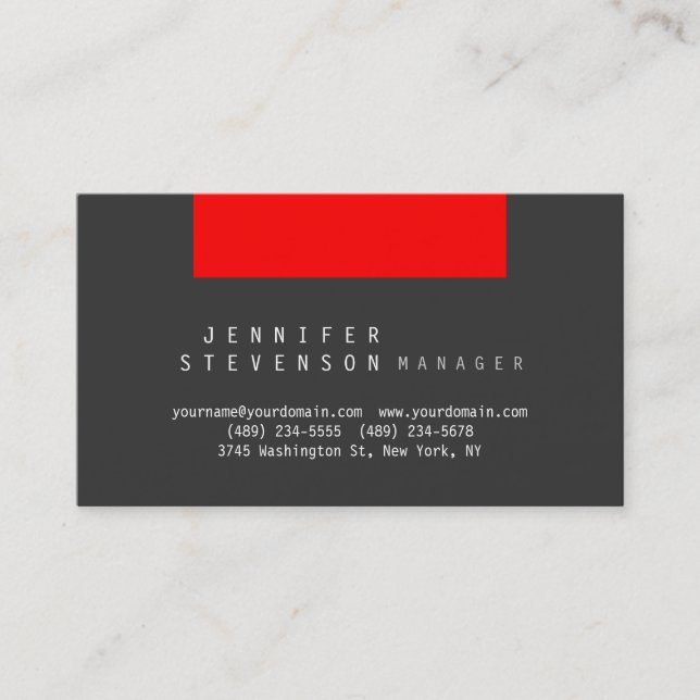 Trendy Schlicht Stylish Gray Red Clean Business Ca Visitenkarte (Vorderseite)