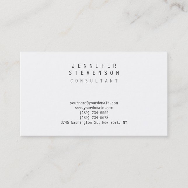 Trendy Schlicht White Contemporary Business Card Visitenkarte (Vorderseite)