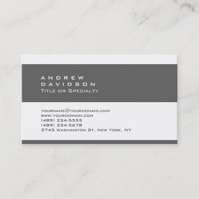 Trendy Schlicht White Gray Strip Business Card Visitenkarte (Vorderseite)