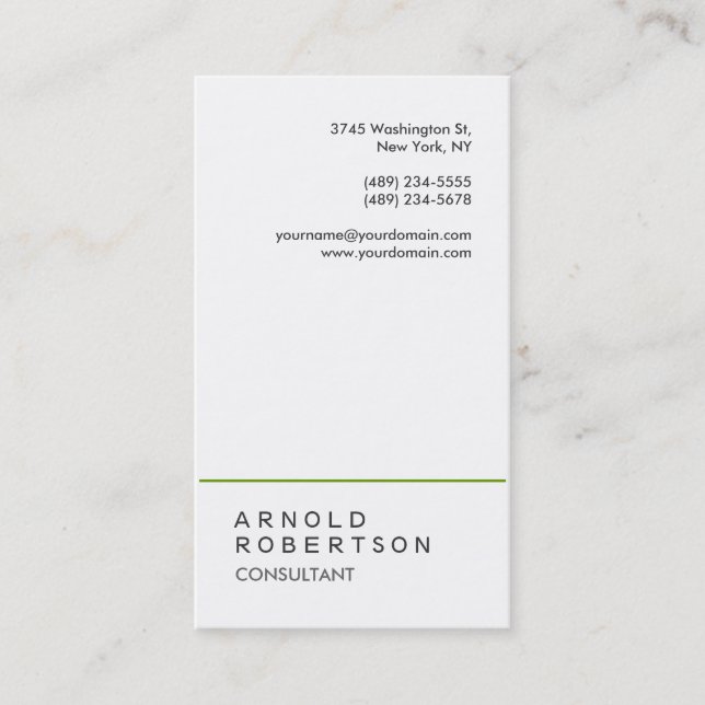 Trendy Schlicht White Green Consultant Business Ca Visitenkarte (Vorderseite)