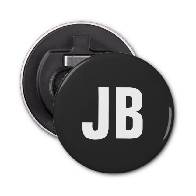 Trendy schlichte, fette Monogramm-Initialen schwar Flaschenöffner (Vorderseite)