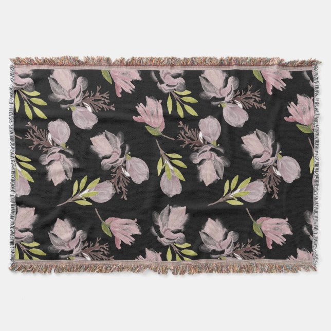 Trendy Schwarz Blumen Schönes Muster Moderne Dekor Decke (Vorderseite)