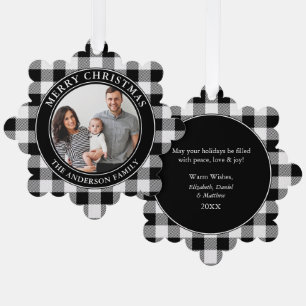 Trendy Schwarz und Weiß Kariert frohe Weihnachten Ornament Karte