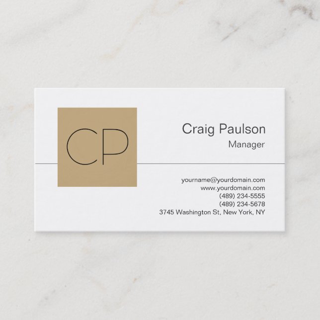 Trendy Schwarz-weiß Beige Monogram Business Card Visitenkarte (Vorderseite)