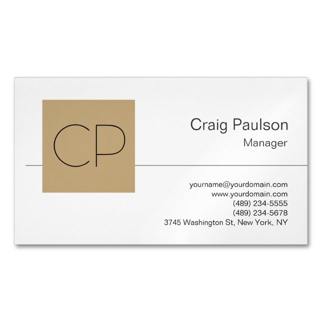 Trendy Schwarz-weiß Beige Monogram Magnetische Visitenkarte (Vorderseite)