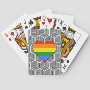 Trendy Schwarz-weiß Design mit Rainbow Heart Liebe Spielkarten