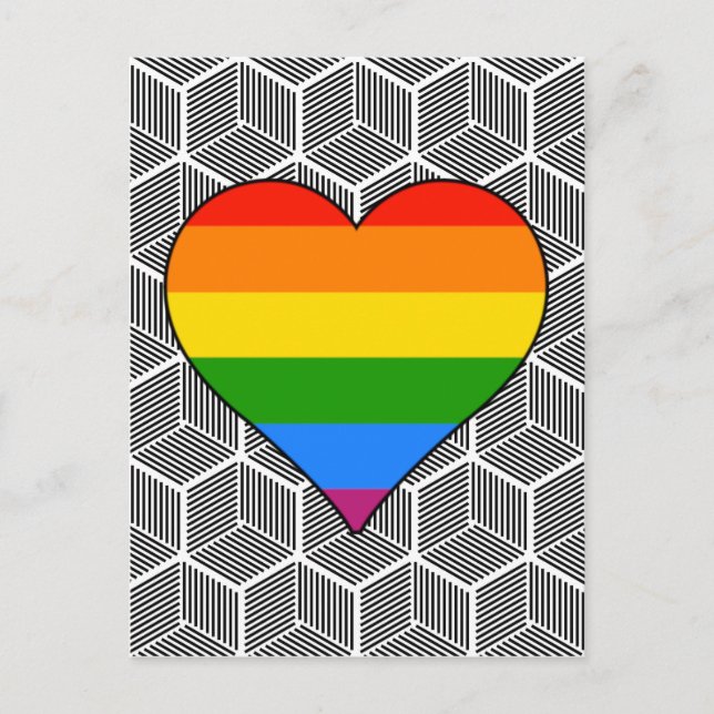 Trendy Schwarz-weiß Design Rainbow Heart Liebe Postkarte (Vorderseite)