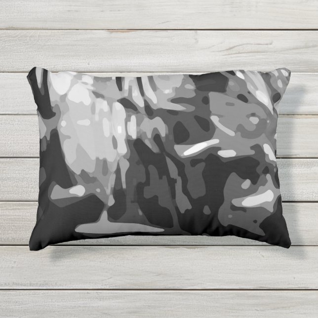 Trendy Schwarz-weiß Grau Camouflage Abstraktes Mus Kissen Für Draußen (Vorderseite)