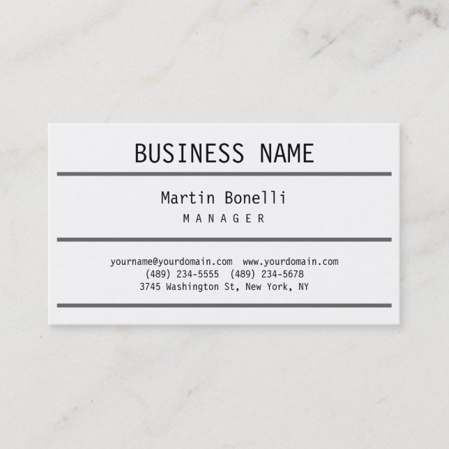 Trendy Schwarz-weiß Gray Manager Business Card Visitenkarte (Vorderseite)