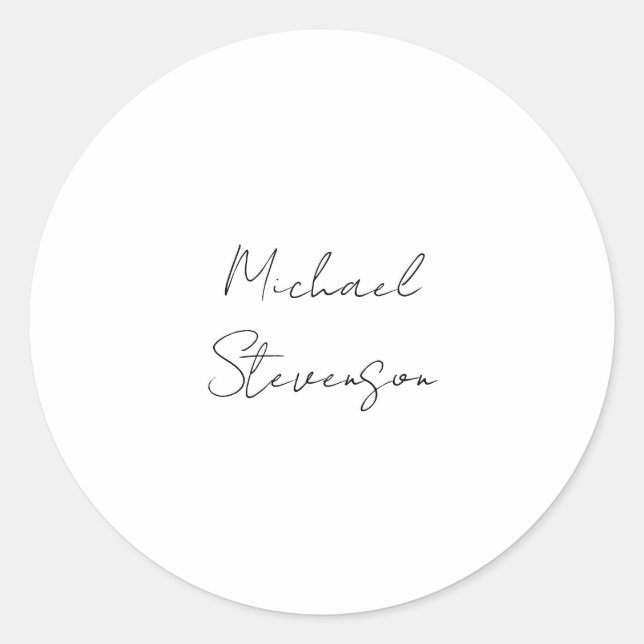 Trendy Schwarz-weiß Handwriting Minimalistisch Runder Aufkleber (Vorderseite)