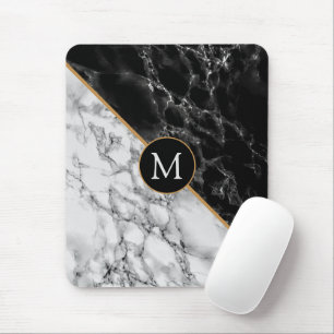 Trendy Schwarz-Weiß-Marmorstein - Ihren Buchstaben Mousepad