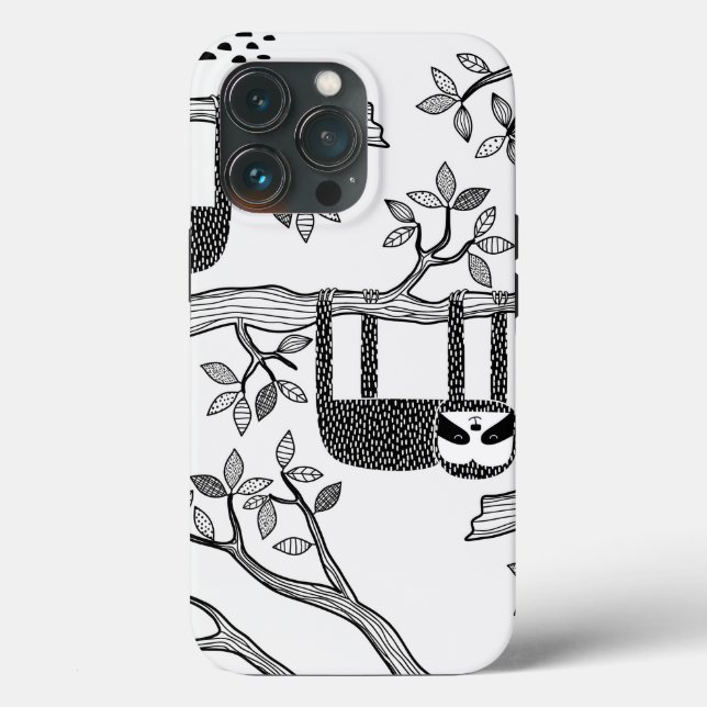 Trendy Schwarz-weiß Modern Sloth Tough Case (Rückseite)