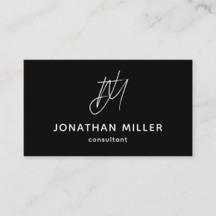 Trendy Schwarz-weiß Monogram Visitenkarte