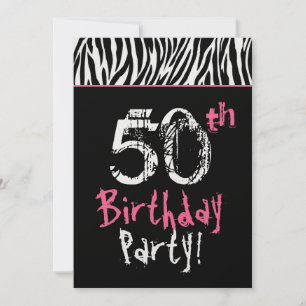 Trendy Schwarz-weiß Pink Zebra 50. Geburtstag Einladung