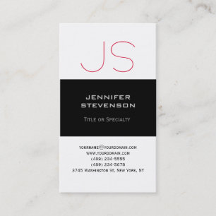 Trendy Schwarz-weiß Red Monogram Business Card Visitenkarte