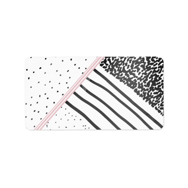 Trendy Schwarz-weiß rosa Streifen Punktmuster Adressaufkleber (Vorne)