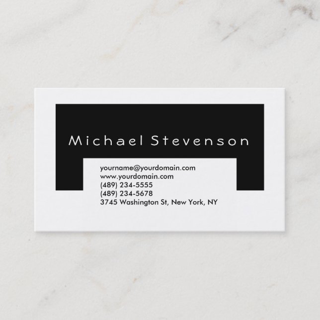 Trendy Schwarz-weiß Simple Schlicht Business Card Visitenkarte (Vorderseite)