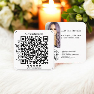 Trendy Schwarz-weiß Social Media QR Code Foto Logo Quadratische Visitenkarte