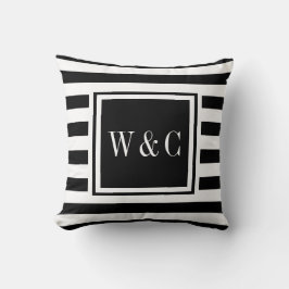 Trendy Schwarz-weiß Stripe Monogram Kissen