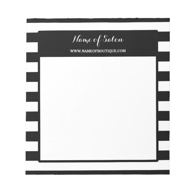 Trendy Schwarz-weiß Stripes Hair and Beauty Salon Notizblock (Vorderseite)